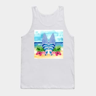 Watercolor Surfboard Scene Tank Top